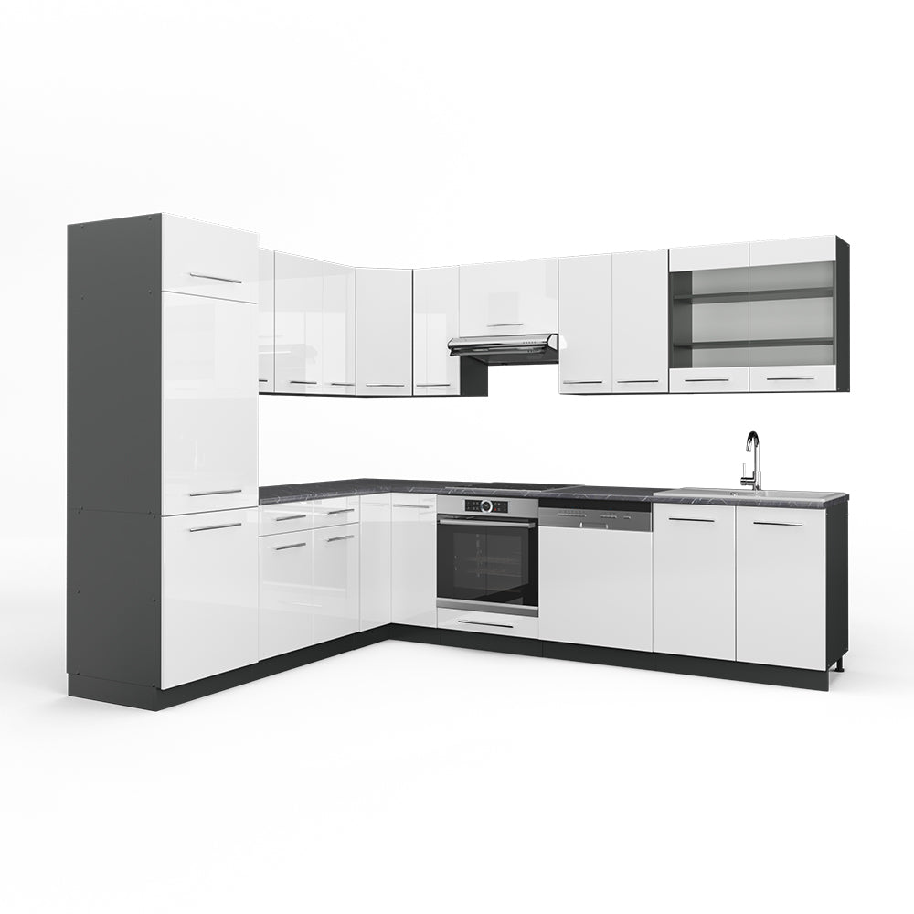 Vicco Cucina angolare completa Bianco lucido/antracite 227 x 60 cm senza piano di lavoro