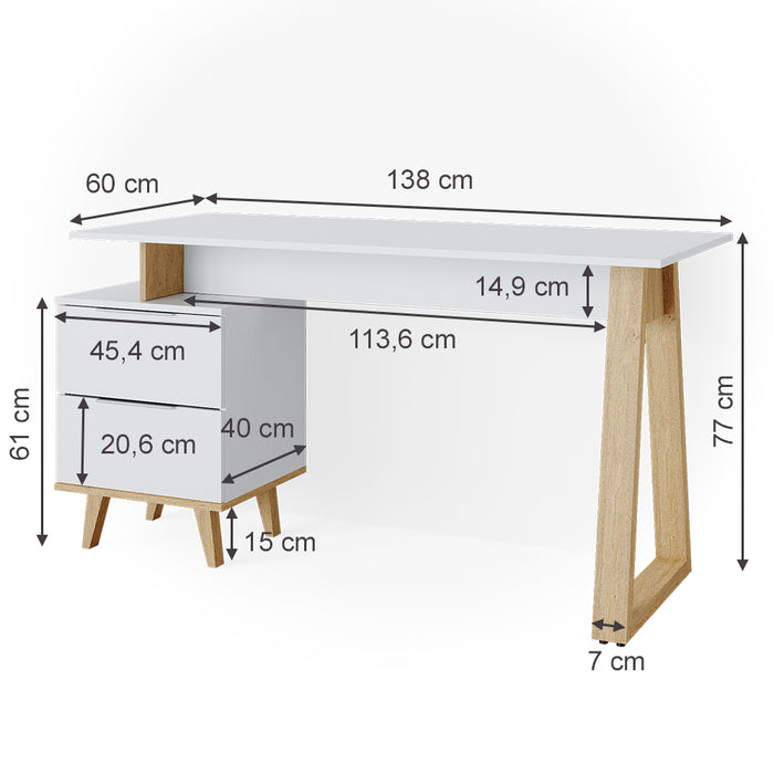 Vicco Scrivania Bianco 138 x 60 cm con cassetti L