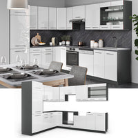 Vicco Cucina angolare completa Bianco lucido/antracite 227 x 60 cm senza piano di lavoro