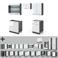 Vicco Cucina componibile Bianco lucido/antracite 200 cm , PL Marmo