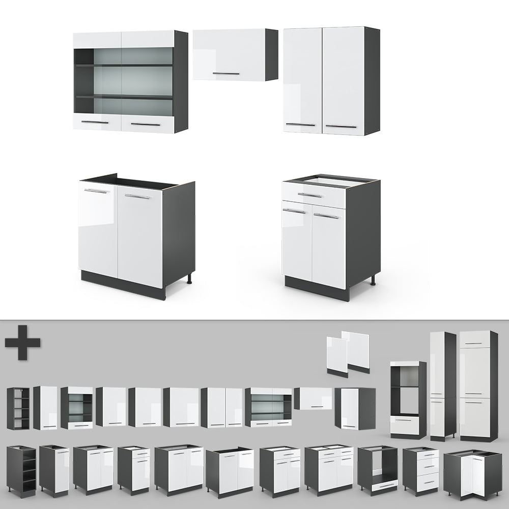 Vicco Cucina componibile Bianco lucido/antracite 200 cm , PL Antracite