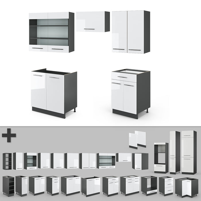 Vicco Cucina componibile Bianco lucido/antracite 200 cm , PL Antracite