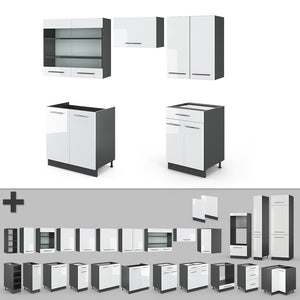 Vicco Cucina componibile Bianco lucido/antracite 200 cm , PL Rovere