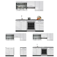 Vicco Cucina componibile Bianco lucido/antracite 200 cm , PL Marmo