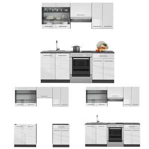 Vicco Cucina componibile Bianco lucido/antracite 200 cm senza piano di lavoro