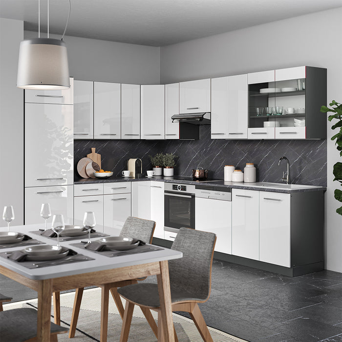Vicco Cucina angolare completa Bianco lucido/antracite 227 x 60 cm senza piano di lavoro