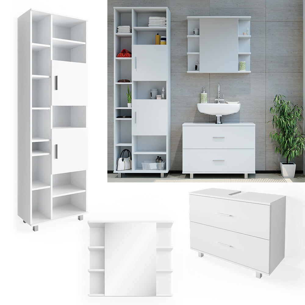 Vicco Set mobili bagno Bianco 3 parti, con colonna