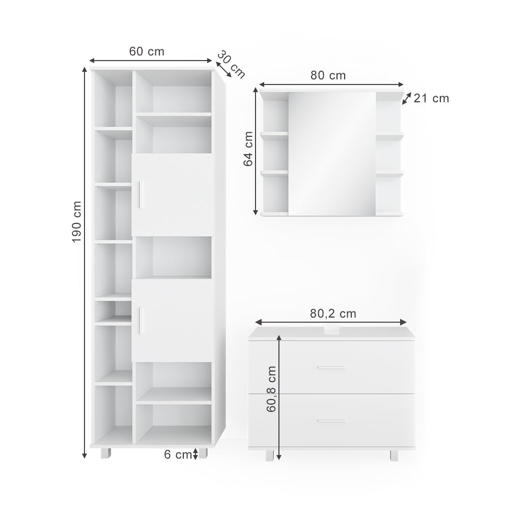 Vicco Set mobili bagno Bianco 3 parti, con colonna