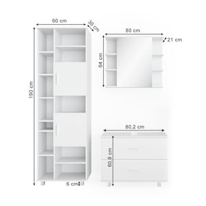Vicco Set mobili bagno Bianco 3 parti, con colonna