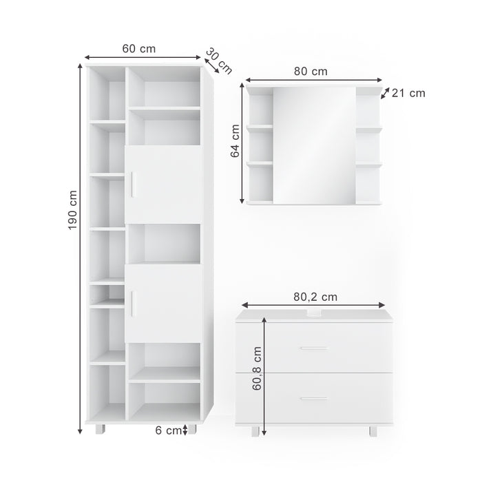 Vicco Set mobili bagno Bianco 3 parti, con colonna