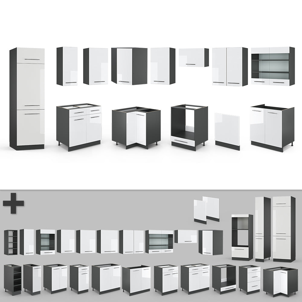 Vicco Cucina angolare completa Bianco lucido/antracite 227 x 287 cm , PL Antracite