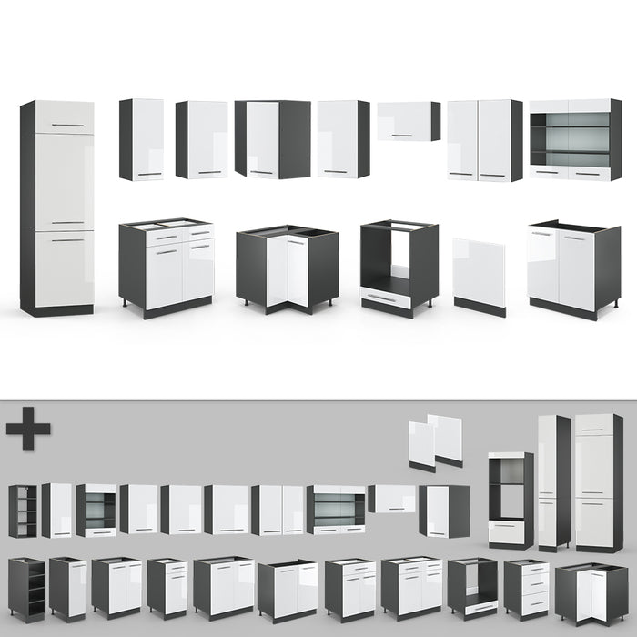 Vicco Cucina angolare completa Bianco lucido/antracite 227 x 287 cm , PL Antracite