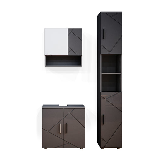 Vicco Set mobili bagno Antracite lucido 3 parti, con colonna