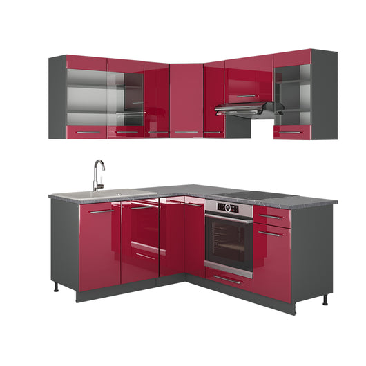 Vicco Cucina angolare completa Bordeaux lucido/antracite 160 x 60 cm senza piano di lavoro