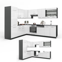 Vicco Cucina angolare completa Bianco lucido/antracite 227 x 60 cm senza piano di lavoro