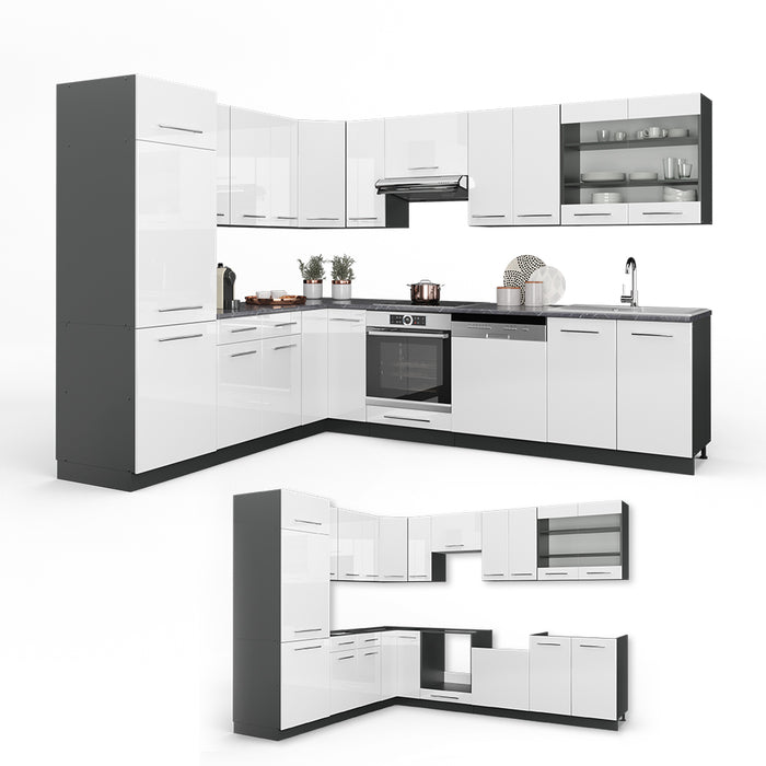 Vicco Cucina angolare completa Bianco lucido/antracite 227 x 287 cm , PL Rovere