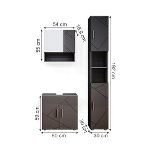 Vicco Set mobili bagno Antracite lucido 3 parti, con colonna