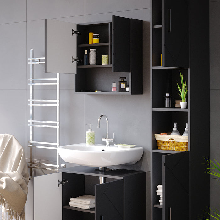 Vicco Set mobili bagno Antracite lucido 3 parti, con colonna