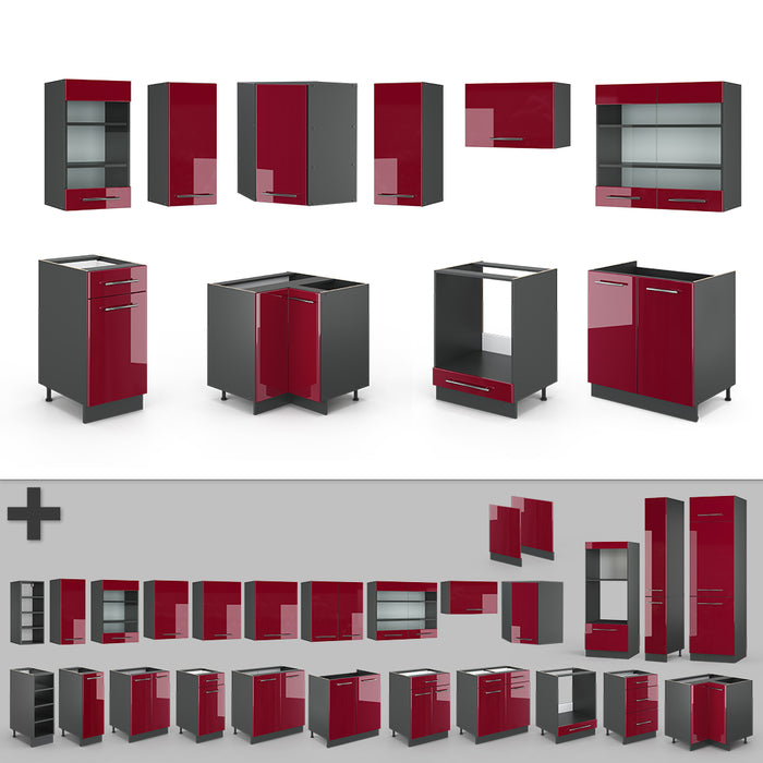 Vicco Cucina angolare completa Bordeaux lucido/antracite 160 x 190 cm , PL Antracite