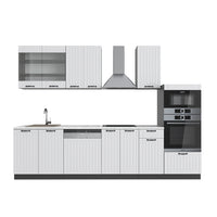 Vicco Cucina componibile Bianco casa di campagna/antracite 300 cm con armadio alto, PL Marmo
