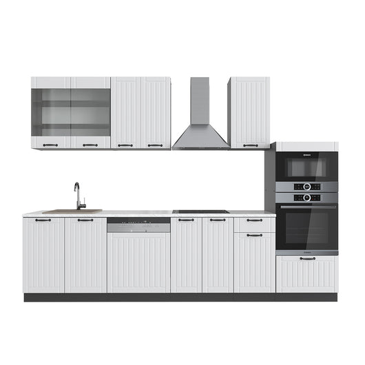 Vicco Cucina componibile Bianco casa di campagna/antracite 300 cm con armadio alto, PL Marmo