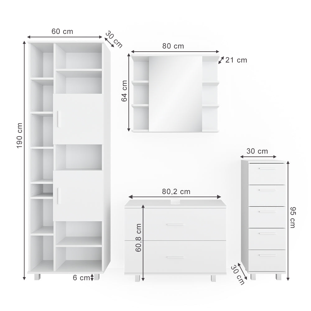 Vicco Set mobili bagno Bianco 4 parti