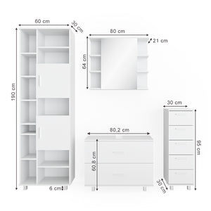 Vicco Set mobili bagno Bianco 4 parti