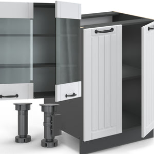 Vicco Cucina componibile Bianco casa di campagna/antracite 300 cm con armadio alto, PL Marmo