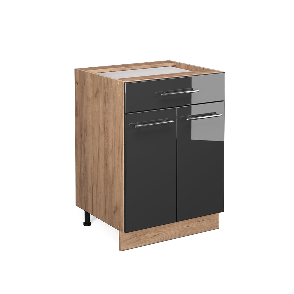 Vicco Mobiletto base per cucina Antracite lucido 60 cm con cassetto, senza piano di lavoro