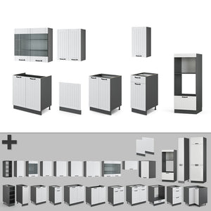 Vicco Cucina componibile Bianco casa di campagna/antracite 300 cm con armadio alto, PL Antracite