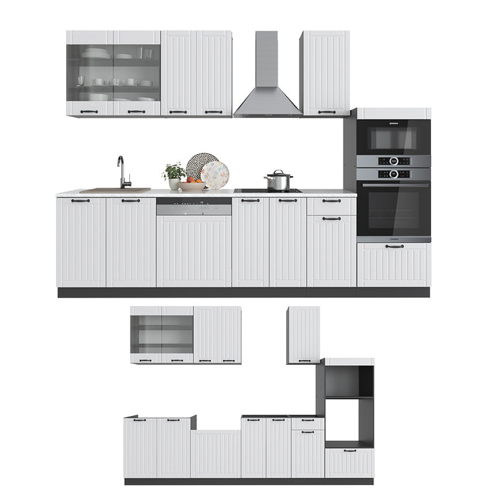Vicco Cucina componibile Bianco casa di campagna/antracite 300 cm con armadio alto, PL Antracite