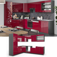 Vicco Cucina angolare completa Bordeaux lucido/antracite 227 x 287 cm , PL Rovere