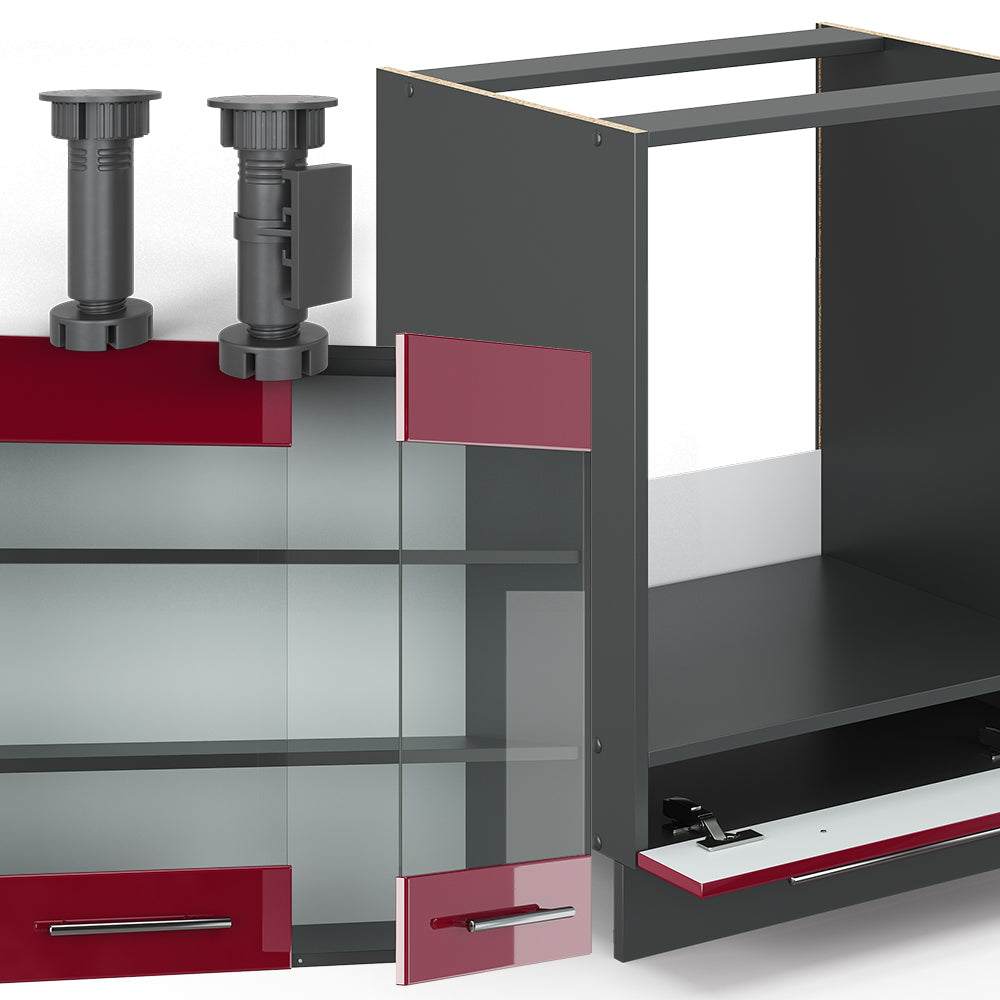 Vicco Cucina angolare completa Bordeaux lucido/antracite 227 x 60 cm senza piano di lavoro