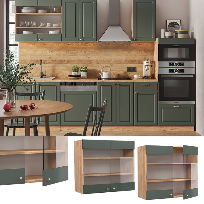 Vicco Mobile da cucina in vetro Verde-oro Country House 80 cm