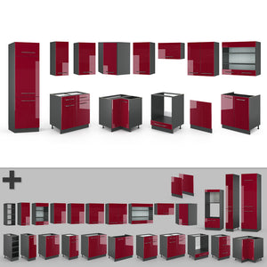 Vicco Cucina angolare completa Bordeaux lucido/antracite 227 x 60 cm senza piano di lavoro