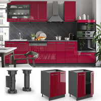 Vicco Mobiletto base cucina Rosso bordeaux lucido 60 cm , PL Rovere