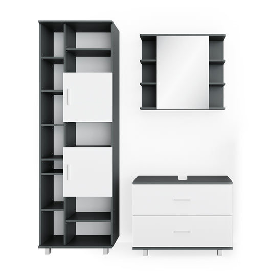 Vicco Set mobili bagno Bianco/antracite 3 parti, con colonna
