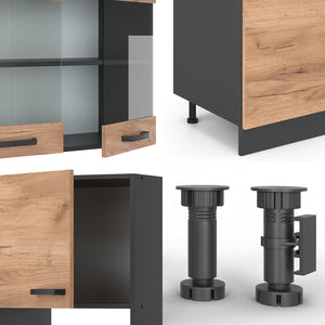 Vicco Cucina componibile Quercia dorata/antracite 300 cm con armadio alto, PL Rovere