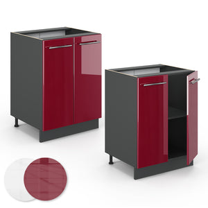 Vicco Mobiletto base cucina Rosso bordeaux lucido 60 cm , PL Rovere
