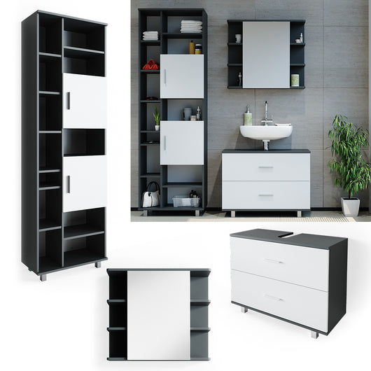 Vicco Set mobili bagno Bianco/antracite 3 parti, con colonna