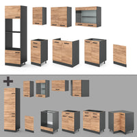 Vicco Cucina componibile Quercia dorata/antracite 300 cm con armadio alto, PL Antracite