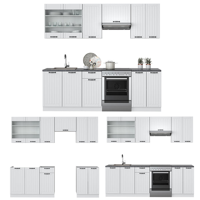 Vicco Cucina componibile Casa di campagna bianca/bianco 240 cm , PL Marmo