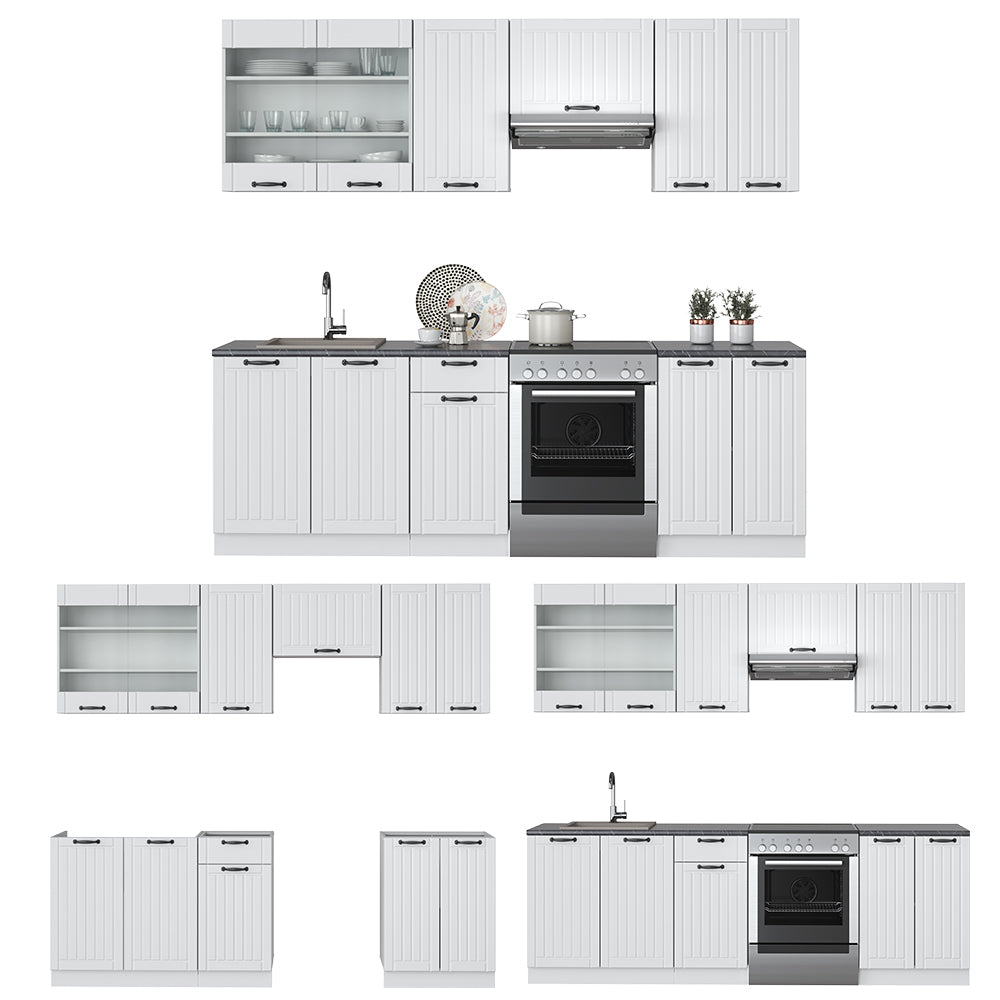 Vicco Cucina componibile Casa di campagna bianca/bianco 240 cm senza piano di lavoro