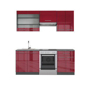 Vicco Cucina componibile Bordeaux lucido/antracite 200 cm , PL Antracite