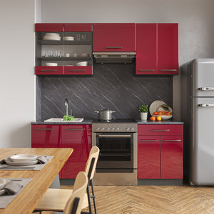 Vicco Cucina componibile Bordeaux lucido/antracite 200 cm , PL Rovere