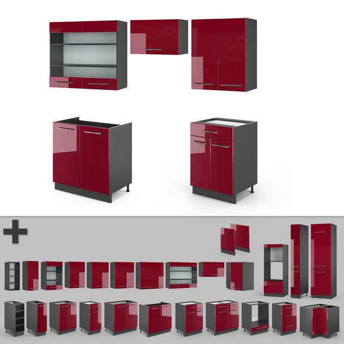 Vicco Cucina componibile Bordeaux lucido/antracite 200 cm , PL Antracite