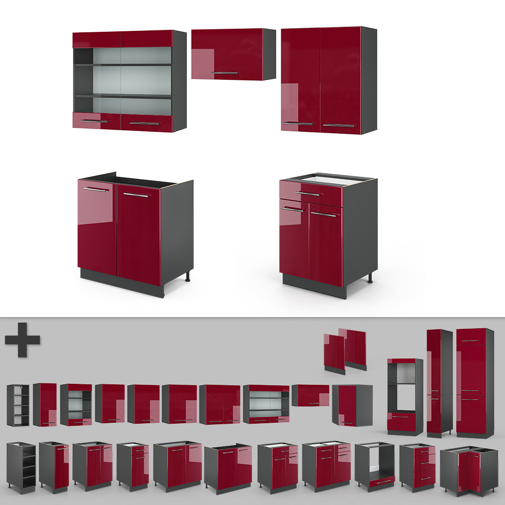 Vicco Cucina componibile Bordeaux lucido/antracite 200 cm , PL Marmo