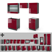 Vicco Cucina componibile Bordeaux lucido/antracite 200 cm senza piano di lavoro