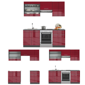 Vicco Cucina componibile Bordeaux lucido/antracite 200 cm , PL Antracite