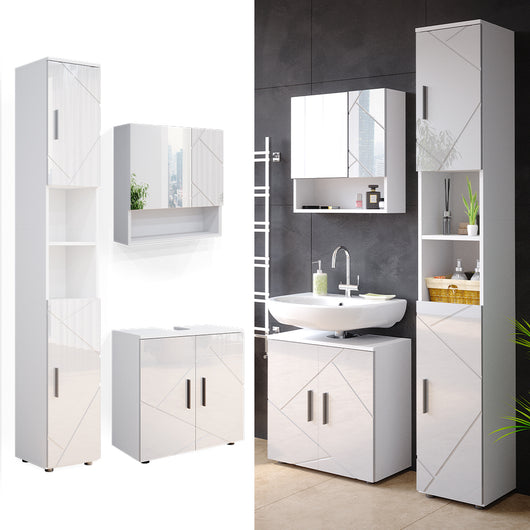Vicco Set mobili bagno Bianco lucido 3 parti, con colonna